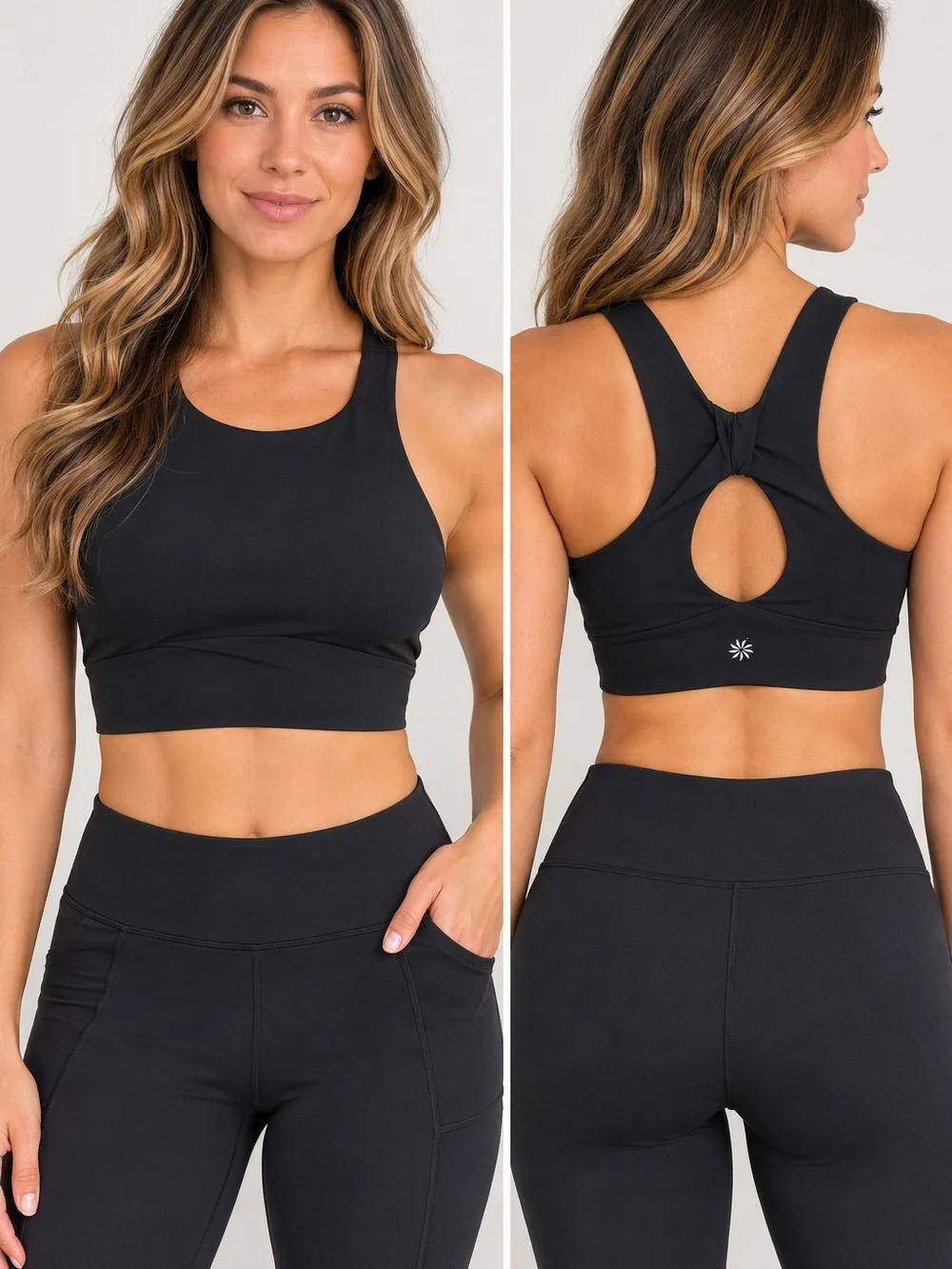 Athleta Conscious Cut Out Crop Top Sports Bra Black Size Small A-C Powervita